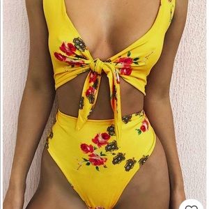 One piece yellow floral bikini ZAFUL.